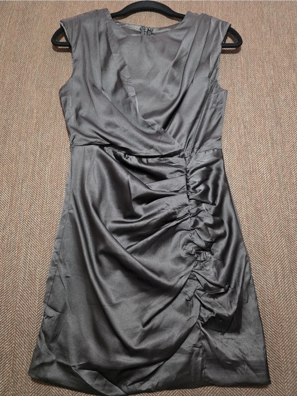 DO+BE Charcoal Satin Ruched Sheath Dress